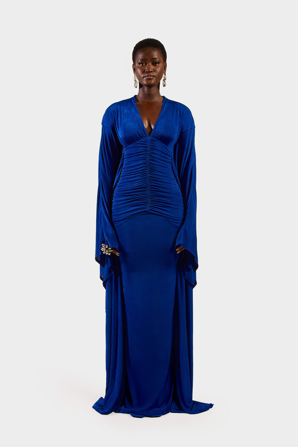 Ruched Batwing Gown - Sapphire